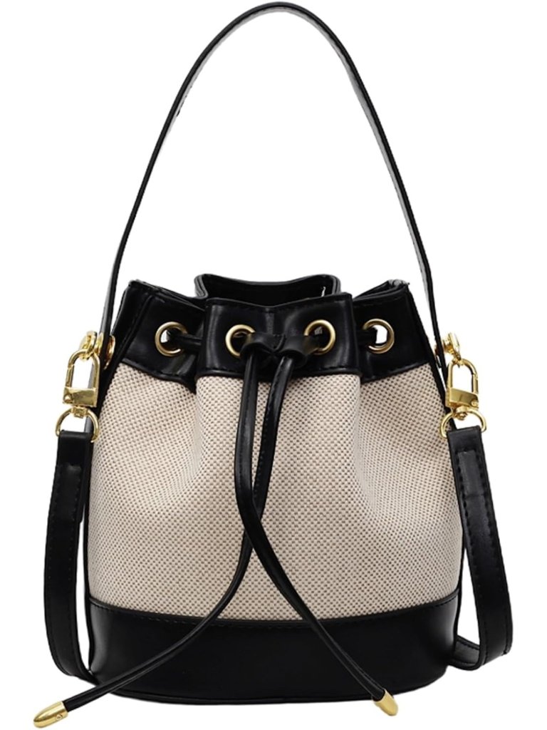 Chic Small Crossbody Purse For Women | Two-Tone Bucket Bag With Leather Trim